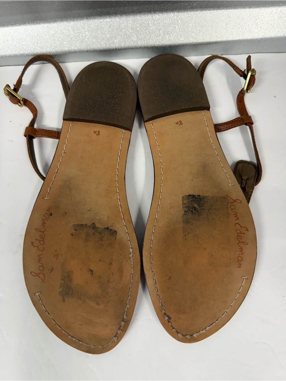 Sam Edelman Brown Leather T-Strap Sandals size 8.5 - Picture 2 of 3